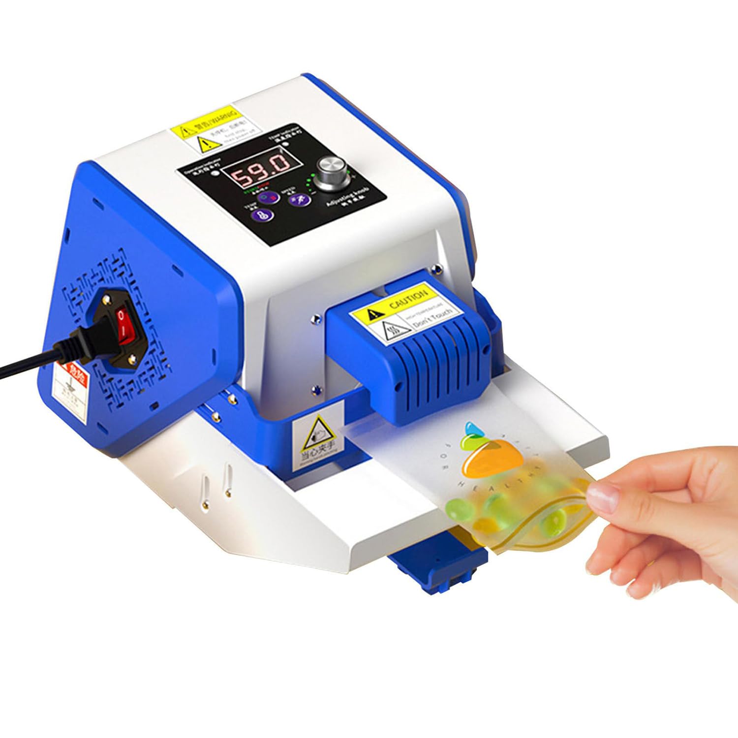 Máquina automática de sellado térmico de bolsas de plástico con sellador de banda continua, máquina envasadora con rodillo automático de 2500 bolsas/h para películas de bolsas de PVC, bolsas Blue
