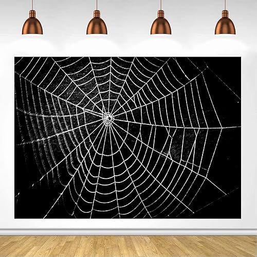 Lofaris Telón de fondo de tela de araña de Halloween, color negro, horrible cumpleaños, baby shower, fiesta nupcial, decoraciones espeluznantes,