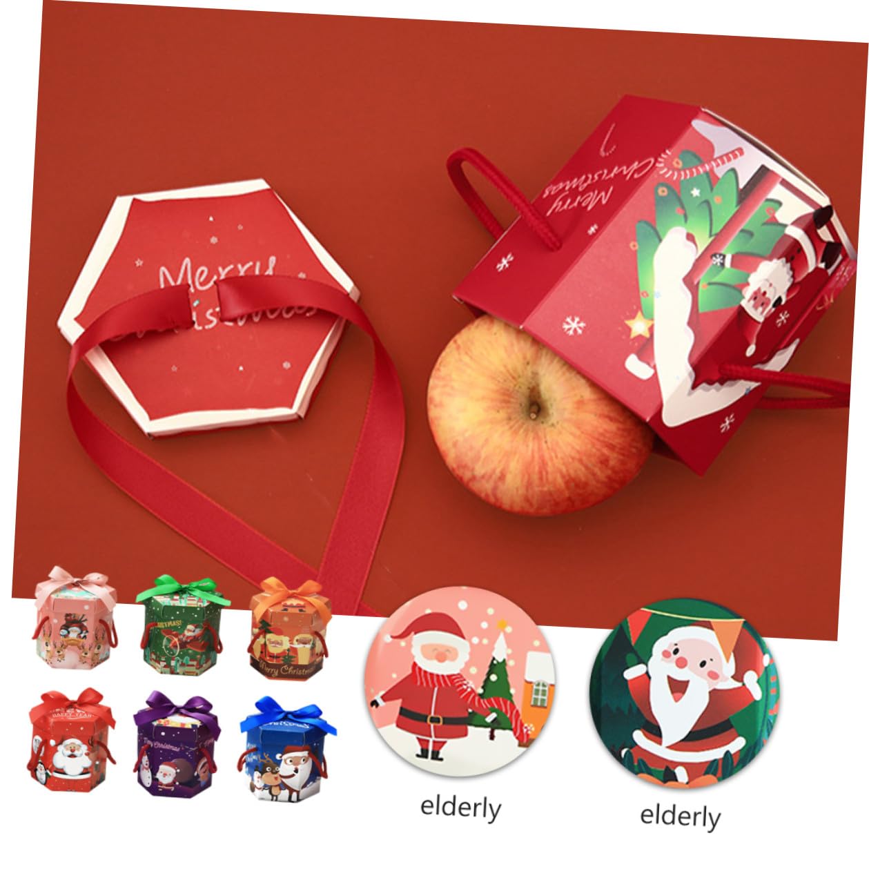 Scatole di Natale Esagonali in Carta 18 Pezzi per Confezionare Dolci e Muffin, Design Classico Natalizio, per Decorazioni Tavolo Matrimonio Stili multipli