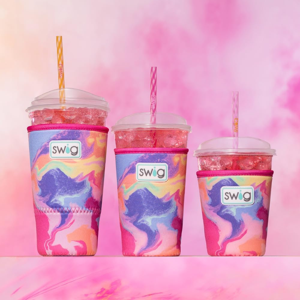 Swig Life Large Iced Cup Coolie, 30-32oz Iced Coffee Cup Insulator Sleeve with Handle, Neoprene Insulated Coolie Keeps Drinks Cold (Candy Crush)