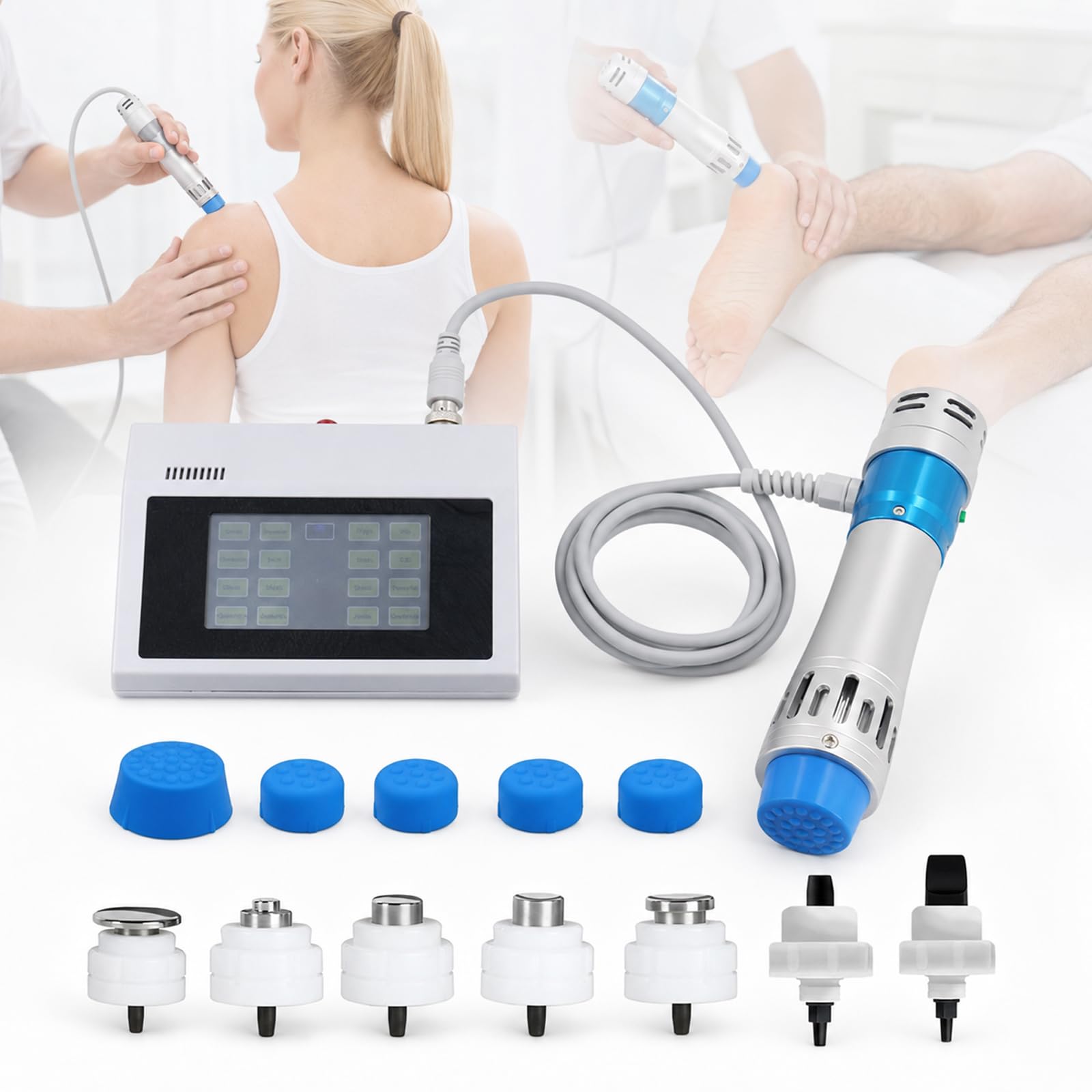 Dispositivo De Terapia De Ondas De Choque, Ondas De Choque Extracorpóreas, Frecuencia Ajustable De 1 a 16 Hz Y Energía De 5 a 250 MJ, con 7 Sondas, para Gimnasio Y Rehabilitación