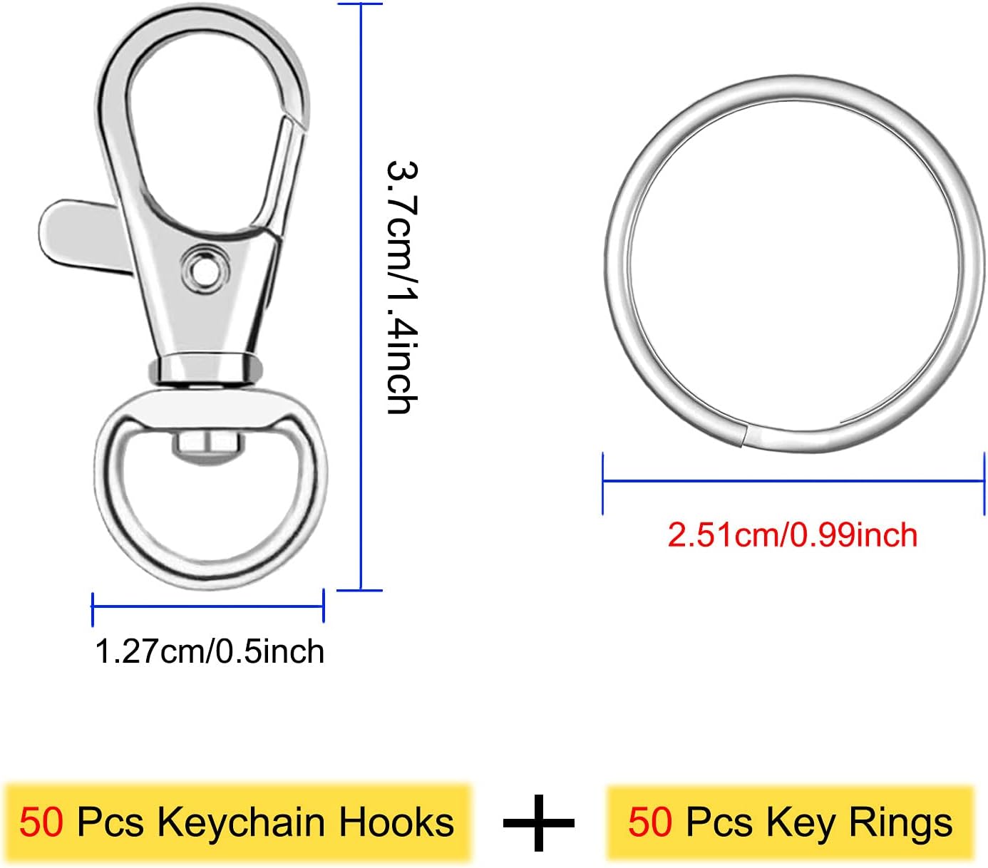 Keychain Set, 50 Pcs Swivel Snap Hooks with Key Rings, Premium Metal Lobster Claw Clasp for Lanyard Clip, Jewelry Making, DIY Crafts, Medium
