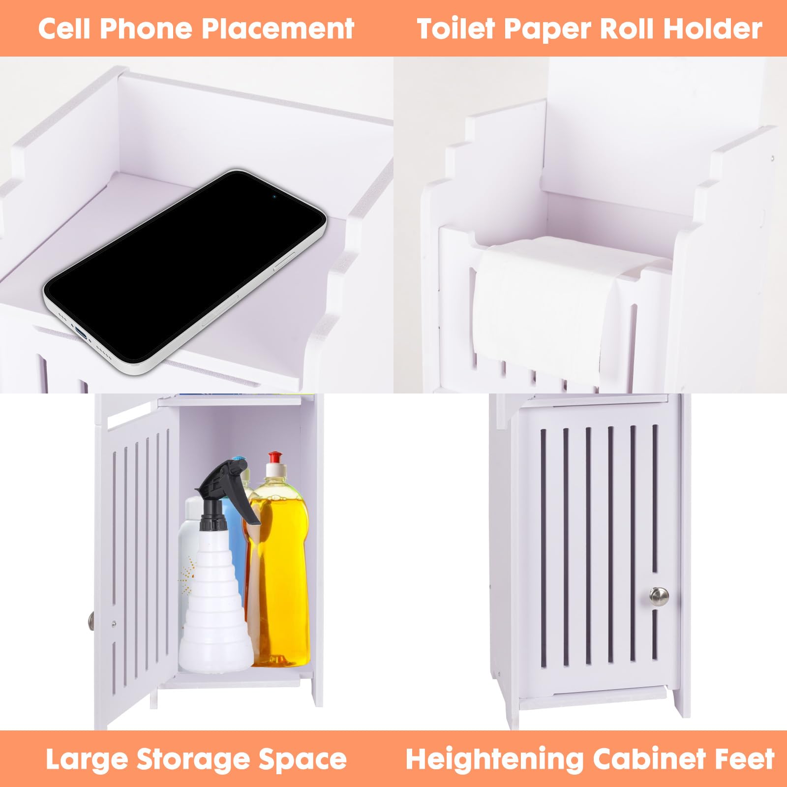 Powerking Meuble Rangement Salle De Bain - Porte-Papier Toilette Avec Portes Et Étagères - Blanc - Pour Petits Espaces