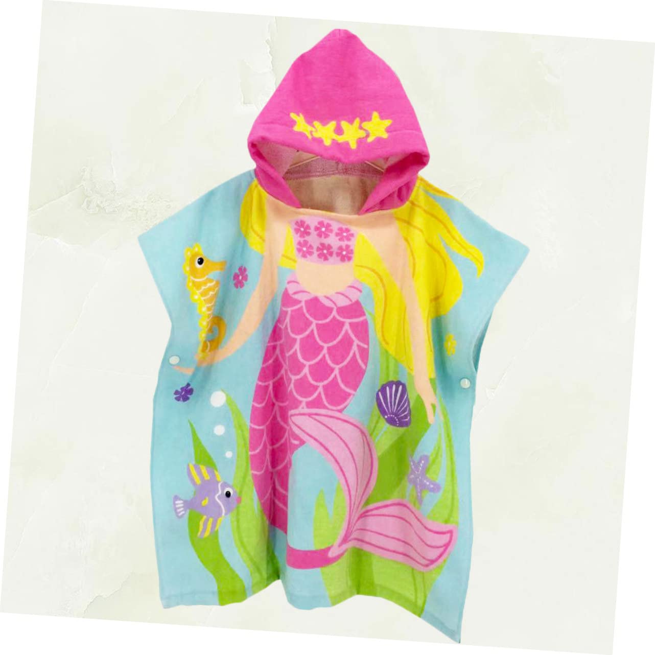 Mikinona 1 Pièce Cape de Garçon Fille Imprimée Sirène Serviette de Bain Cartoon Capuche Vêtement pour Garçons