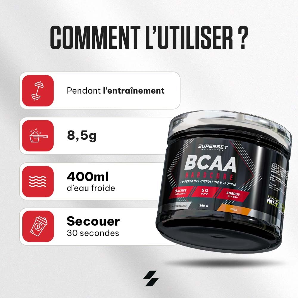 SUPERSET NUTRITION | Bcaa Hardcore (360g) | BCAA | BCAA 2:1:1 effet Pump, Fruits Rouges
