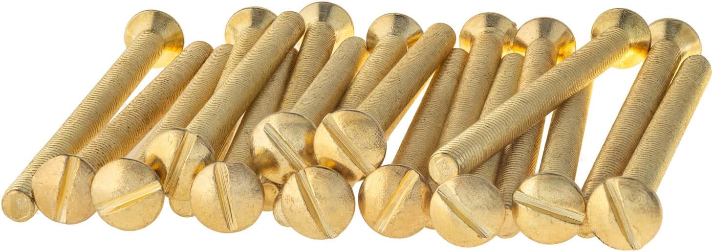 M3.5 x 50mm Long Raised Countersunk Slotted Head Electrical Screws for Plugs Socket Switches, Pack of 20 (Brass)