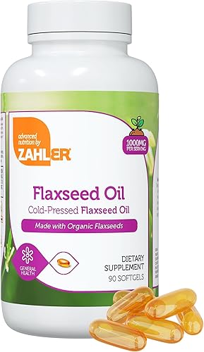 Zahler Flax Seed Oil. Aceite de lino, enriquecido prensado en frío, potente suplemento de aceite de semillas de lino, con certificado Kosher, 90