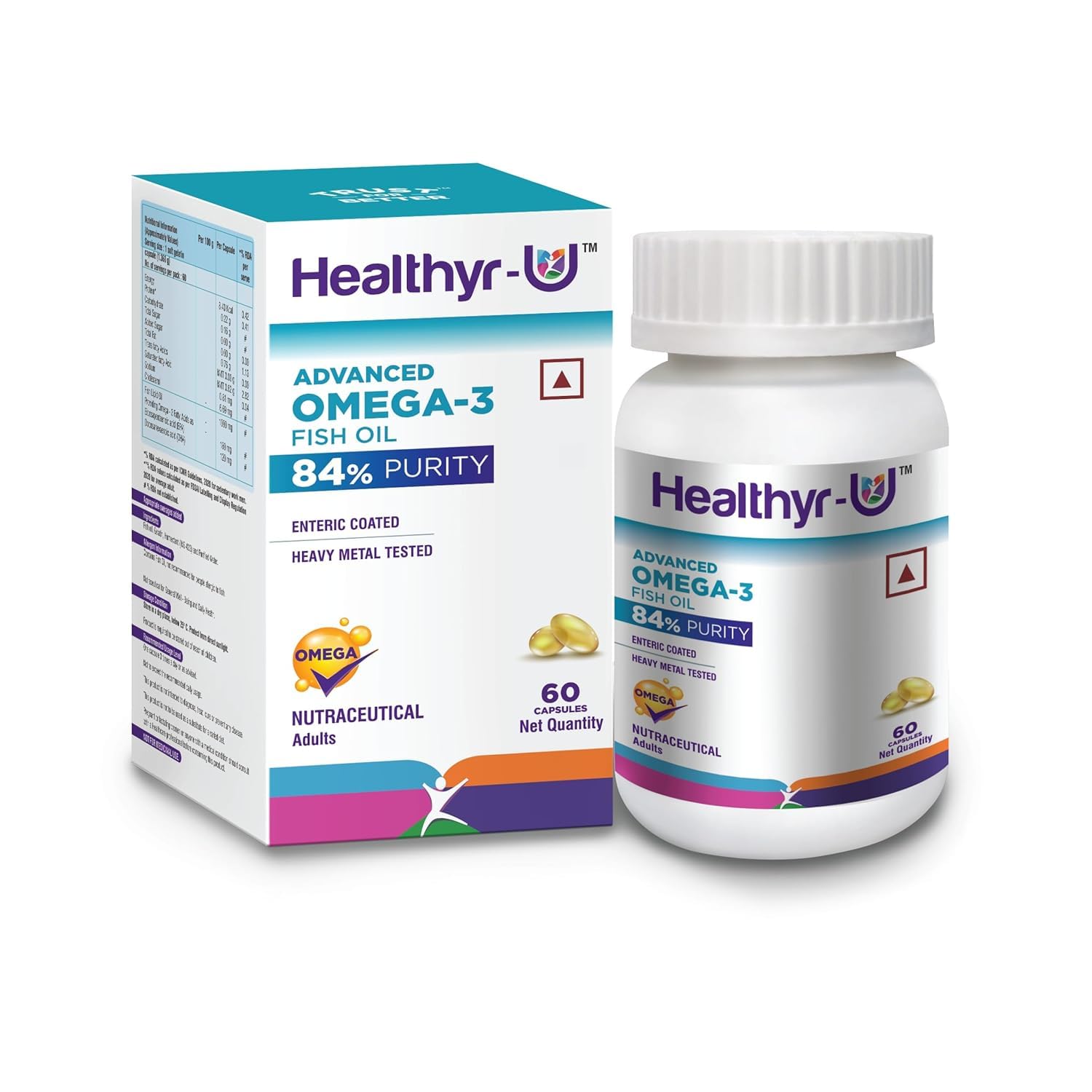 Healthar-U Advanced Omega 3 Fish Oil, 84% purity | 658 mg Omega -3 300 mg with EPA and 250 mg DHA. Small antirical coated high purity fish oil | Heavy metal test (1 (60 capsule) pack) Healthar-U Advanced Omega 3 Fish Oil, 84% purity | 658 mg Omega -3 300 mg with EPA and 250 mg DHA. Small antirical coated high purity fish oil | Heavy metal test (1 (60 capsule) pack)