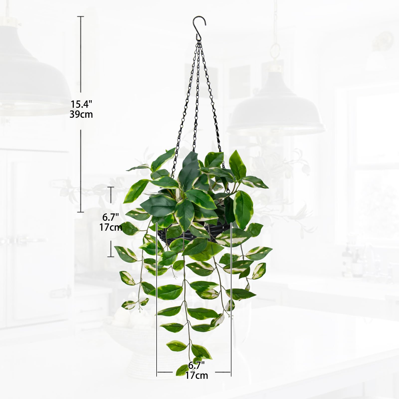 Oairse Artificial Hanging Plants Fake Hanging Plants with Pots Faux Golden Pothos N‘ Joy Potted Plants Hanging Wall Plants with Basket Pot for Wall Shelves Bedroom Bathroom Indoor Outdoor - Image 2