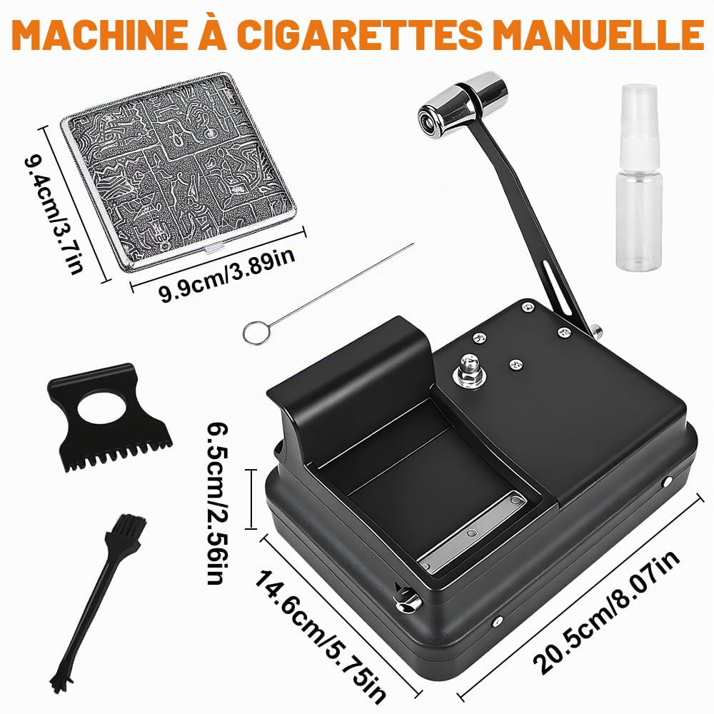 Rouleuse à Cigarette Portable, 8 mm Machine à Tuber Manuelle, Durable et Compacte, Machine à Bourrer avec Boîte de Rangement pour Accessoires, Idéal Comme Cadeau pour Homme