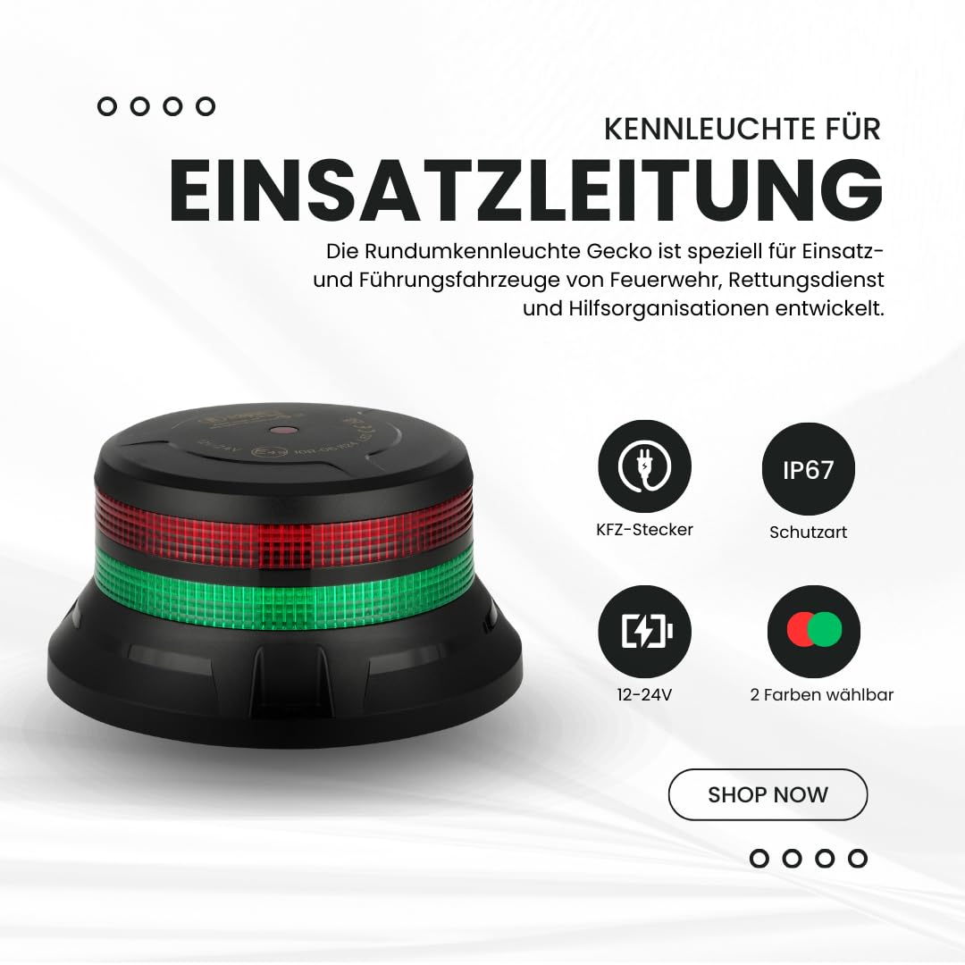 Raptors LED Technik Gecko | Einsatzleitung | Kennleuchte | Grün/Rot | 12/24V | Warnleuchte | Feuerwehr | ORGL | LNA Notarzt