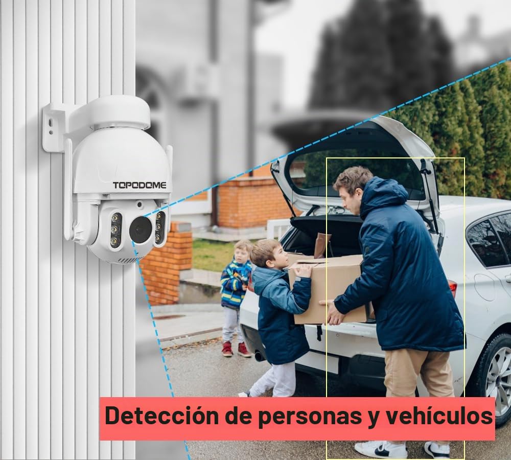 S21C-Slim 2K Cámara PTZ WiFi Exterior Montaje en Techo | Seguimiento 360°, Zoom Digital, Visión Nocturna Color 50m, WiFi 5G, RTSP, Detección Humana, IP66