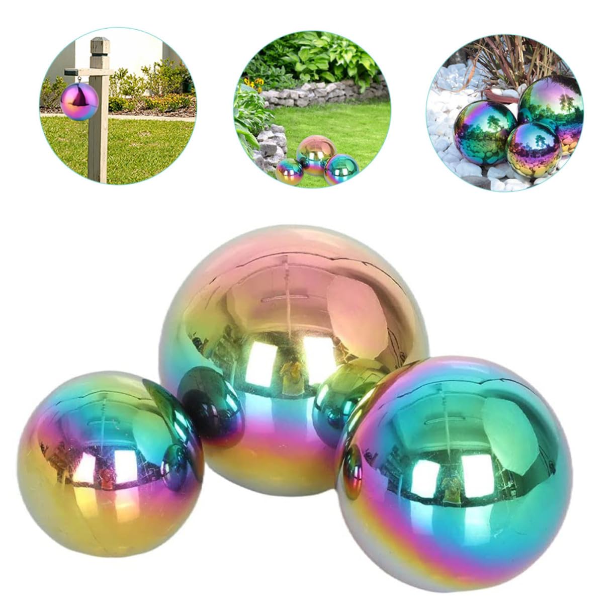 BESTonZON 3 Piezas Bolas Decorativas de Acero Inoxidable Pulido Espejo de Esferas Reflectantes de Jardín Huecas y Resistentes para Decoración Exterior Interior