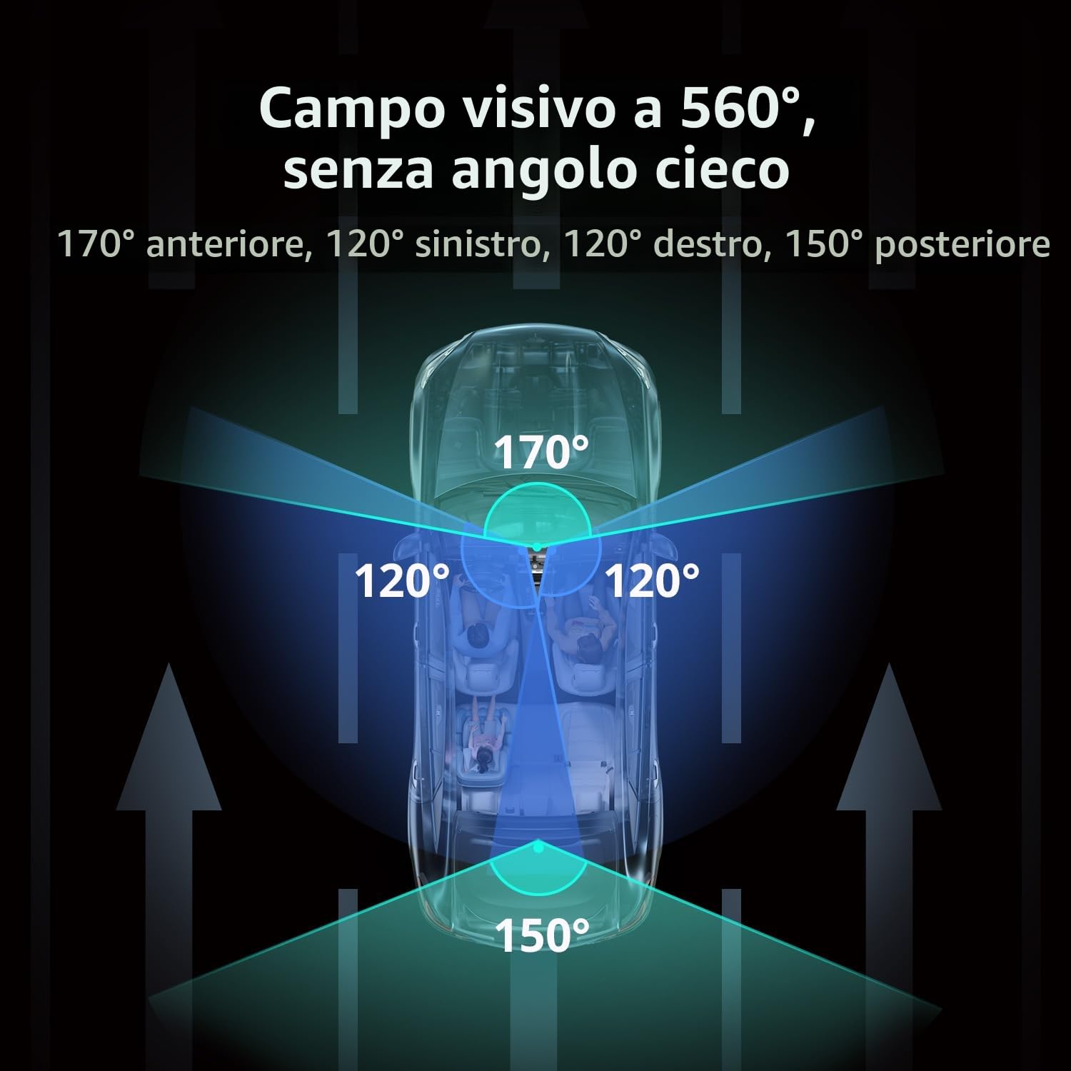 BOTSLAB 3K 4 Canali Dash Cam, Telecamera Anteriore 3K/4K e Telecamera per Auto 1080p*3 Sinistra Destra Interna, Dash Cam a 560° per Auto, 5,8GHz WiFi,GPS, Controllo Vocale, Scheda SD da 128 GB Inclusa