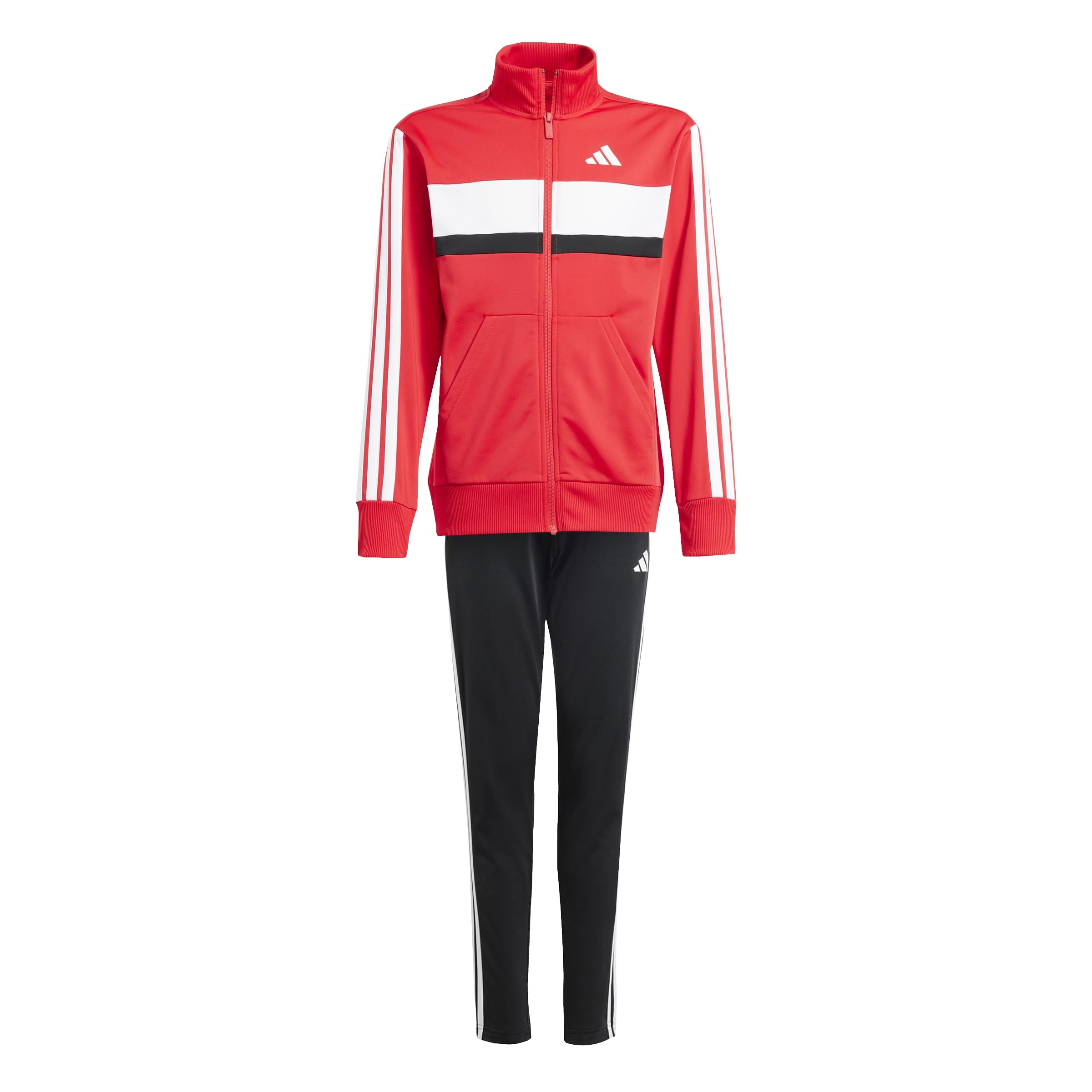 adidas Unisex Kids Seasonal Essentials Tiberio 3 Stripes Tricot Track Suit, Pure Ruby/White, 9-10 Years