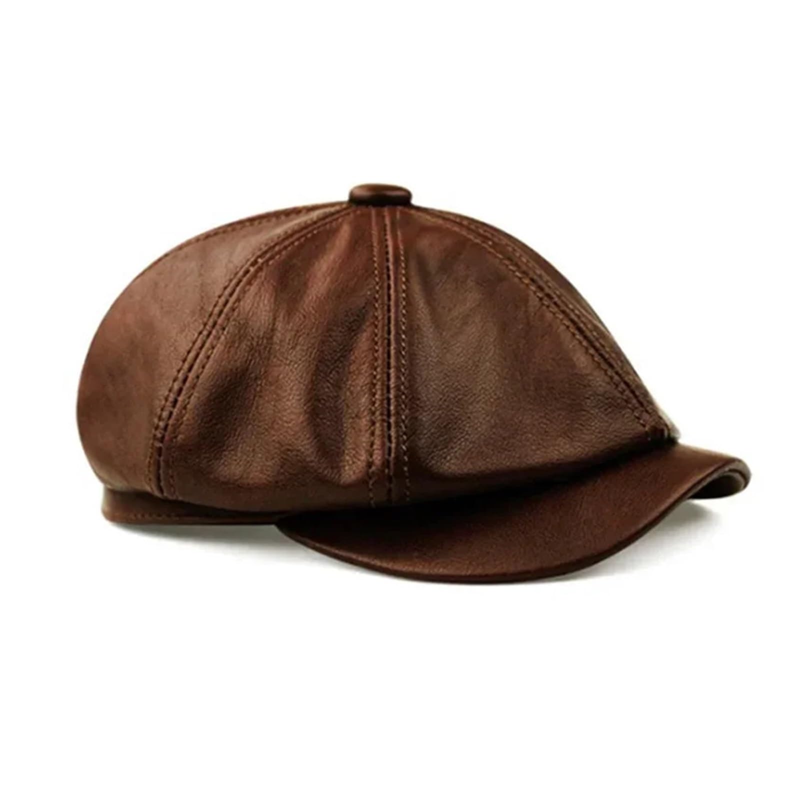 Retro Brown Hats Men Spring/Winter 100% Real Leather Warm Cap Male Beret Painter Boina Cowhide Octagonal