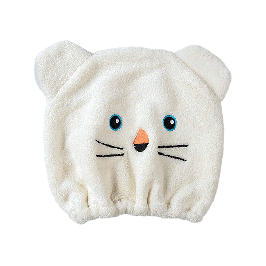 Wdbild White Coral Fleece Bath Shower Cartoon Animal Embroidery Elastic Hair Drying Hat Thicken Super Water Absorption Towel For Head Wrap Dry Hair Aquis