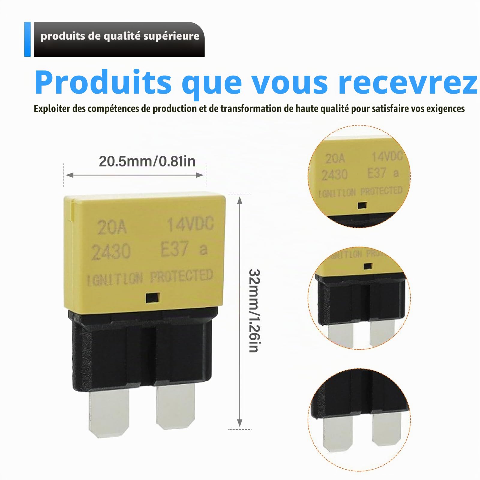Lot de 6 fusibles de réinitialisation automatique DC 12 V 5 A 10 A 15 A 20 A 25 A 30 A E37 Disjoncteur faible profil pour voiture Fusibles plats avec réinitialisation automatique