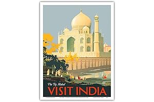 Visit India - Taj Mahal - Agra India - Vintage Travel Poster...