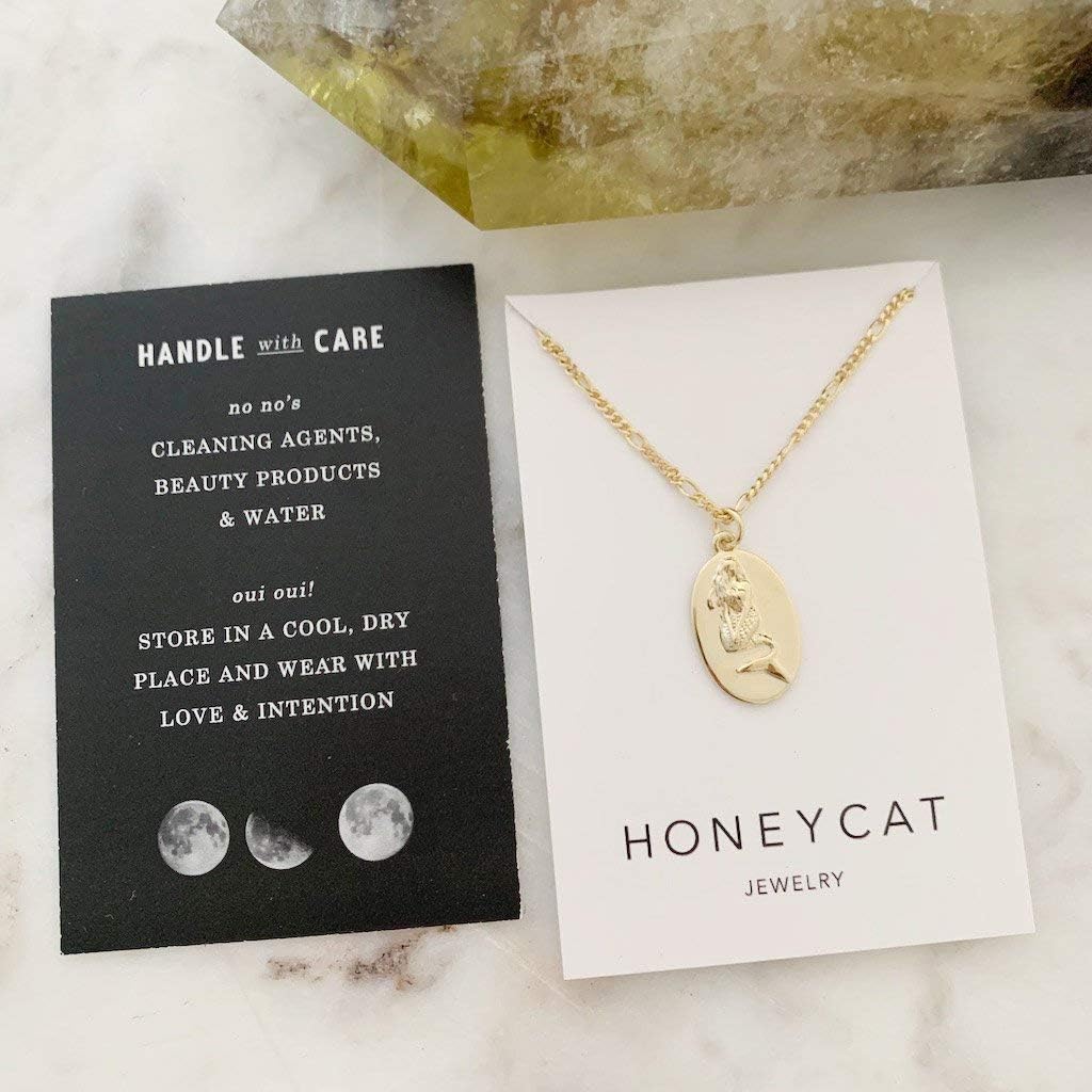 Honeycat Mermaid Disc Pendant Necklace in Gold, Rose Gold, or Silver | Minimalist, Delicate Jewelry