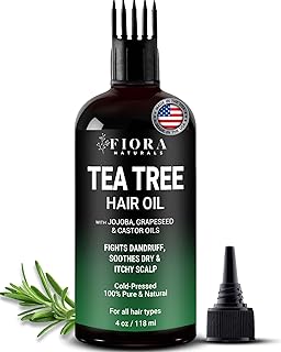 Tea Tree Oil for Hair and Scalp - with Jojoba, Grape Seed & Castor Oils - Helps hair growth, Soothes Itchy Scalp & Fights Dandruff - Moisturizes and adds shine - 4 fl oz