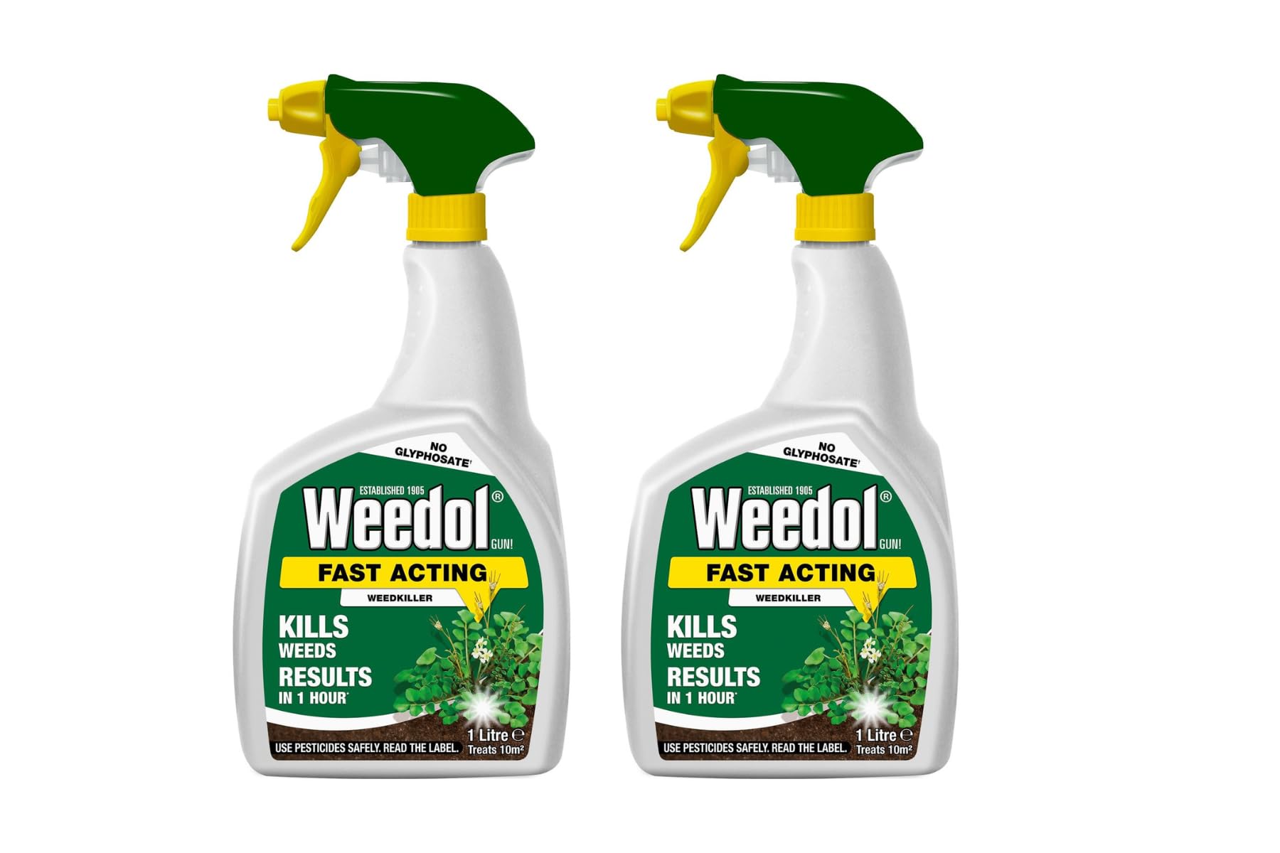 Weedol Gun! Fast Acting Weedkiller 1L - Use To Kill All Broad-leaved Weeds And Grass On Drives, Paths, Patios And Around The Garden For A Weed-free Space - Pack Of 2