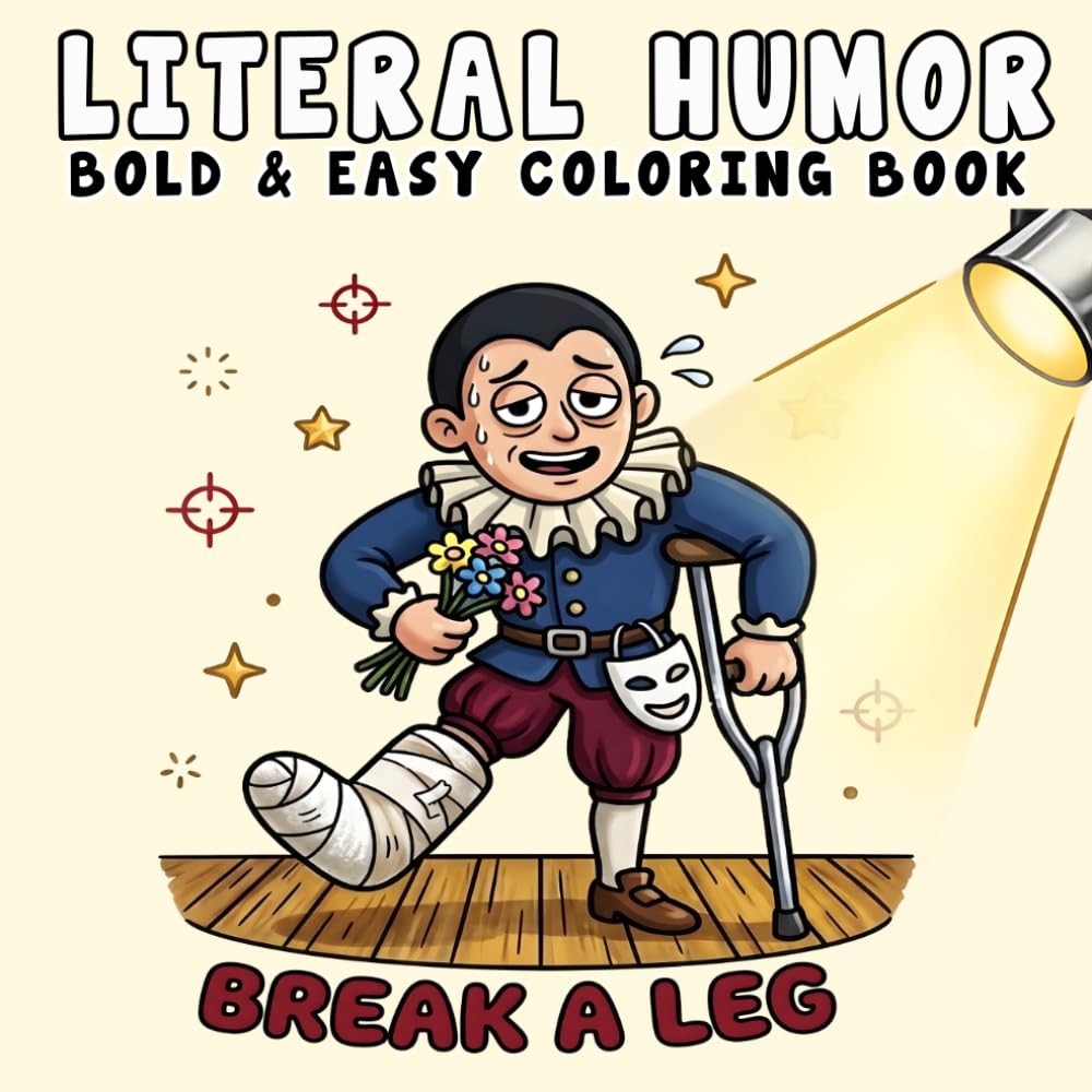 Literal Humor Coloring Book: Funny and Cozy Bold and Easy, Simple and Big Designs for Adults and Teens, Featuring Silly Wordplay, Literal Meanings, Dad Jokes, and Hilarious Scenes