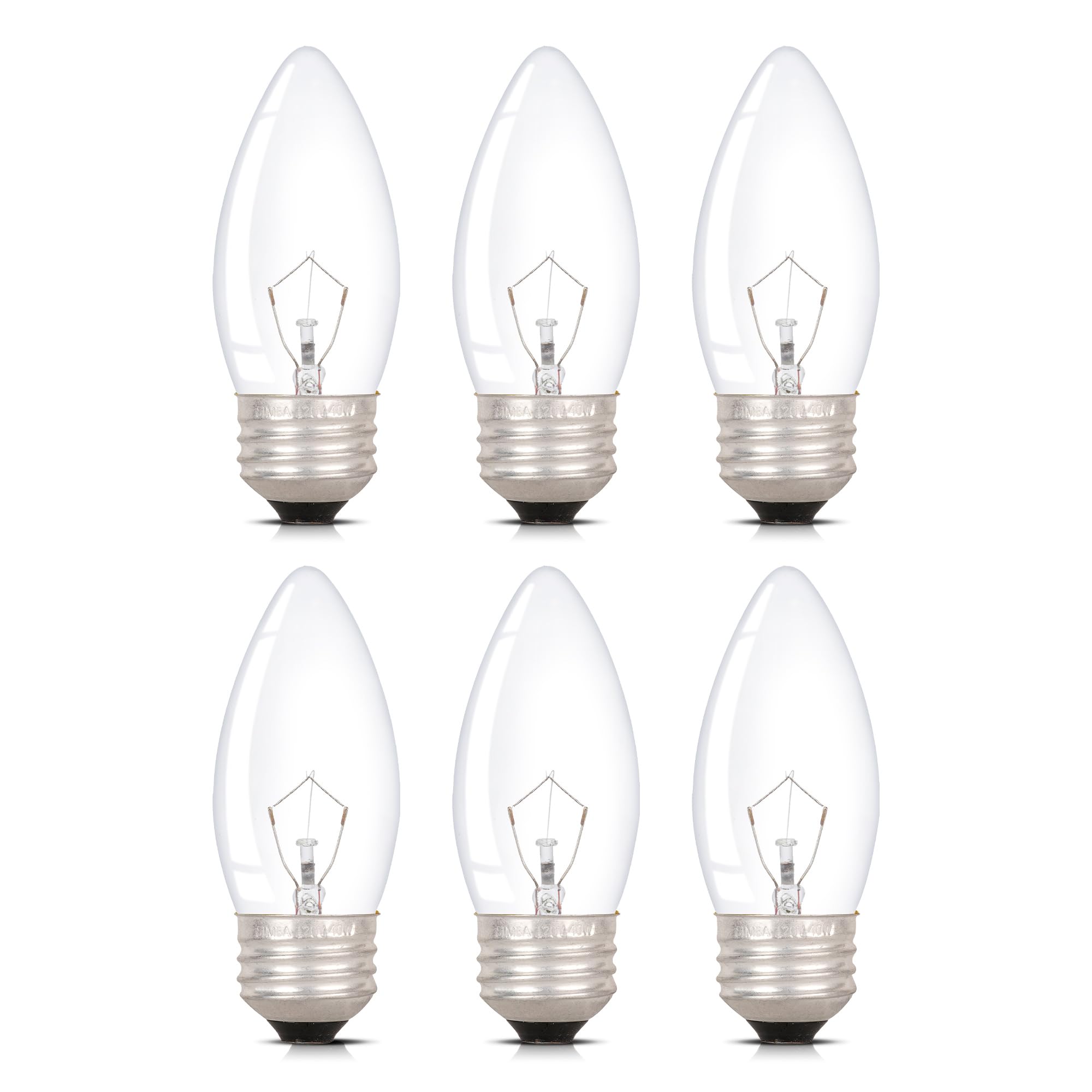Simba Lighting Torpedo Clear B11 C35 CTC 40W E26 Base (6 Pack) Decorative Incandescent Light Bulbs 120V for Chandeliers, Ceiling Fan Lights, Pendants,