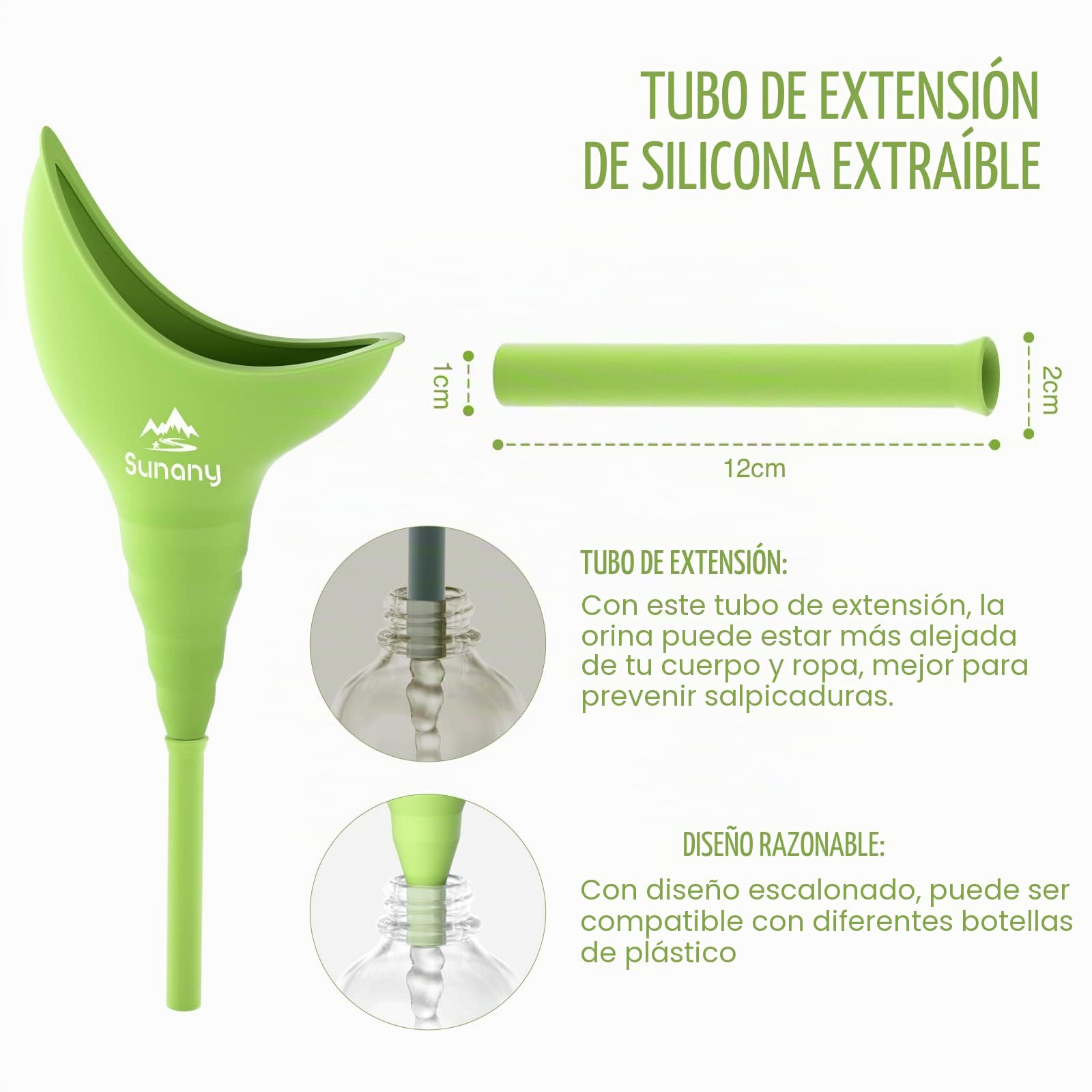 Urinario Femenino Dispositivo, Portátil Orinal Femenino Embudo De Silicona para Mujeres De Pie para Orinar, Reutilizable Urinario Mujer,Adecuado para Actividades Al aire libre,Camping,Viajes(verde)