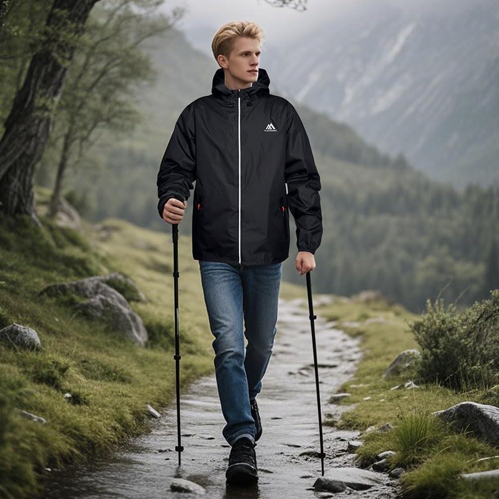 flintronic Chubasquero Hombre Impermeable, Chaqueta Ligera Cortavientos Running Hombre, con Capucha, Cremallera, Bandas Reflectantes, Cortavientos Transpirable Chubasquero Moto con Bolsillos