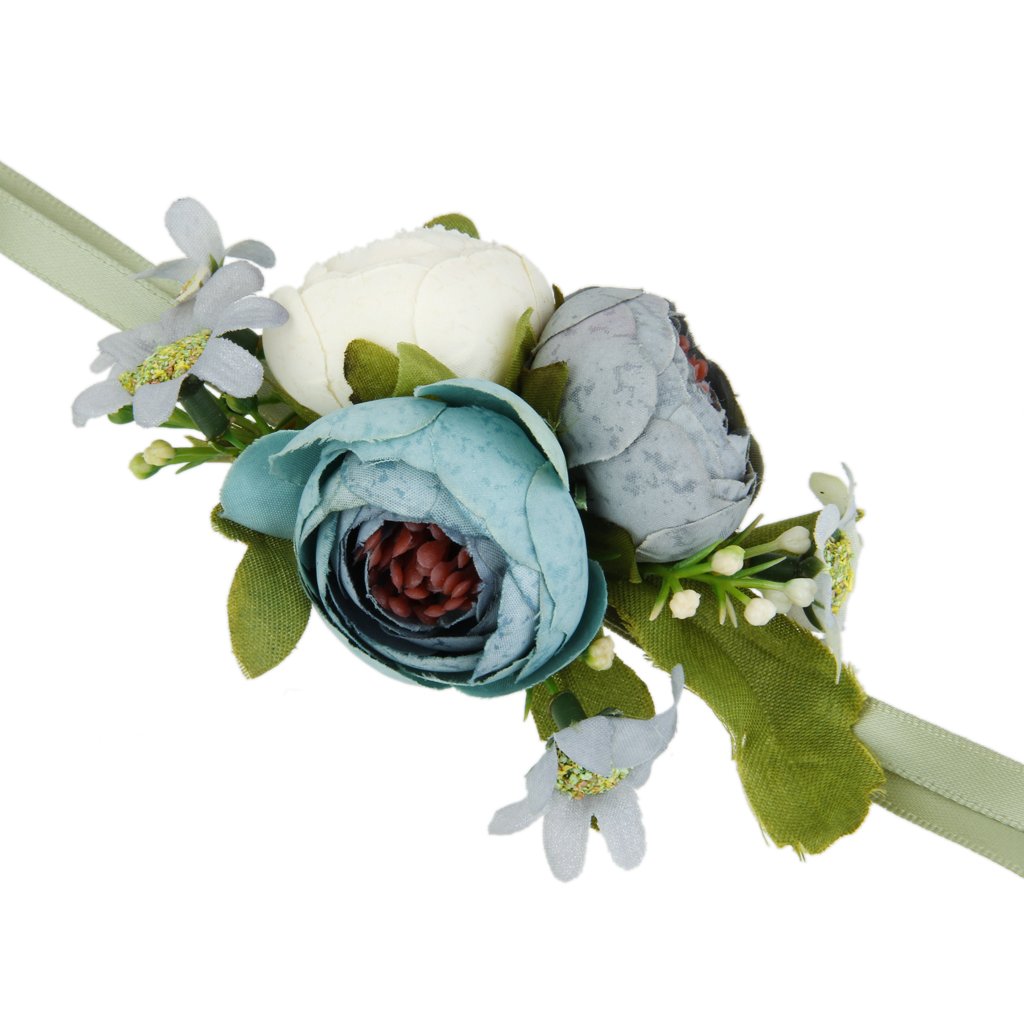 CALANDIS® Wedding Bride Bridesmaid Wrist Corsage Artificial Blue Rose Flower w/Ribbon