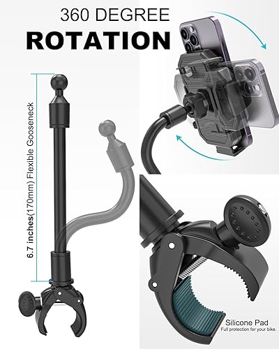 Miniatura 5 de Soporte de teléfono para bicicleta interior, cuello de cisne ajustable para bicicleta giratoria, cinta de correr, estacionario, correa antivibración