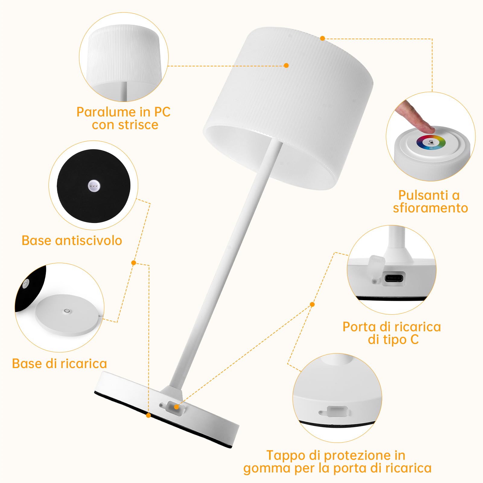 Lámpara De Mesa LED Inalámbrica WOWDSGN - Recargable, Tactil, 4000 MAh, Luz Ajustable (Blanca + RGB) IP44 Para Interiores Y Exteriores