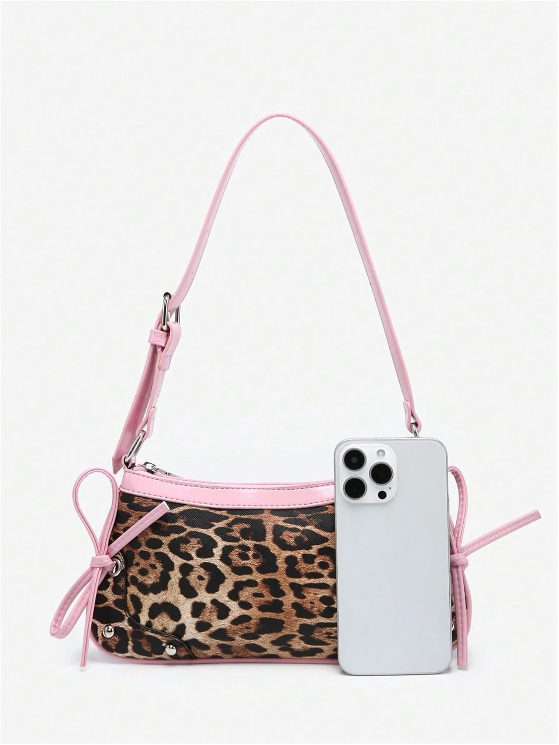 Floerns Women's Y2k Cheetah Print Shoulder Bag Cute Bow Tie Leather Vintage Handbag