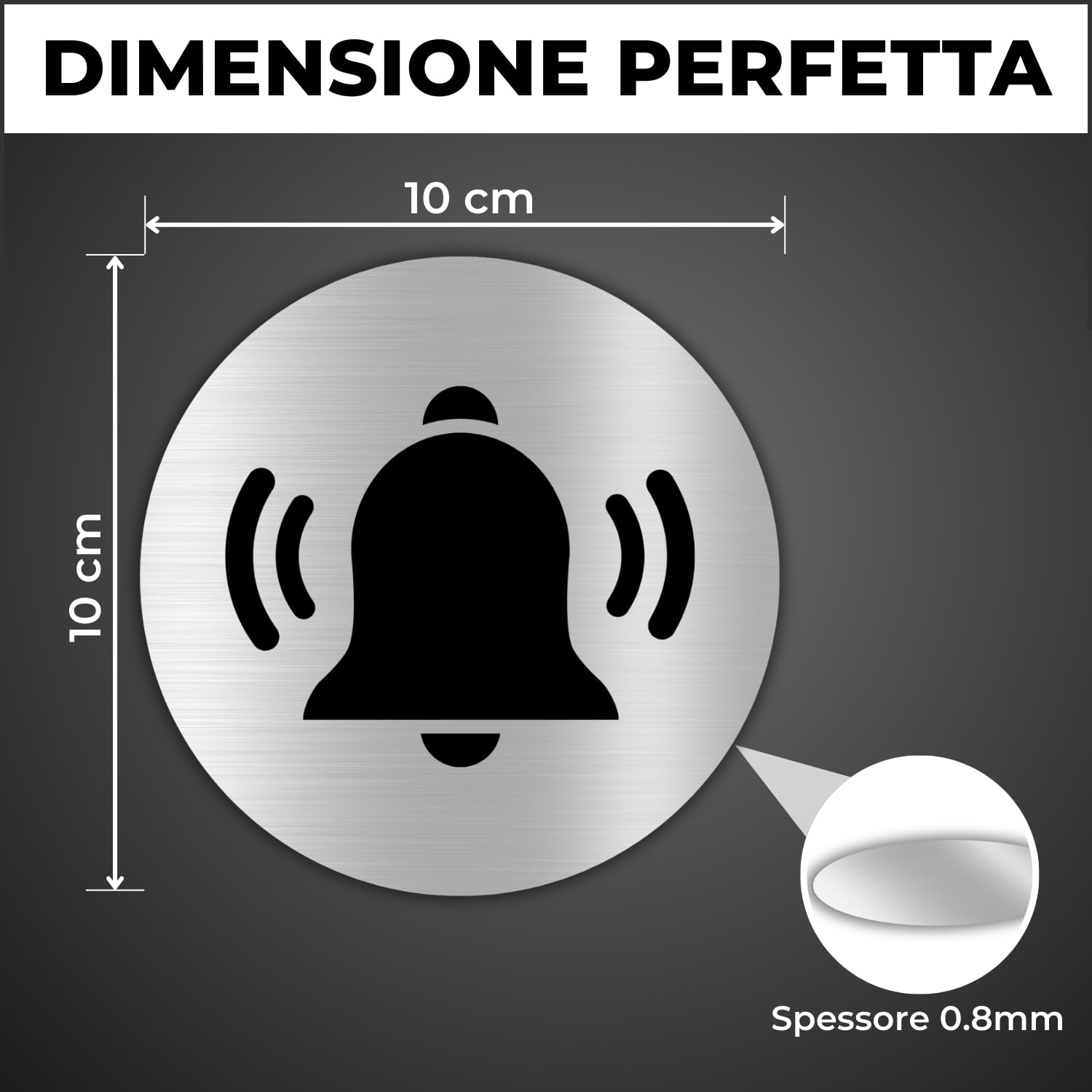 LEIASA | Cartello Campanello Porta - Ø 10 cm - Alluminio - Targa Campanello Casa - Adesivo Pulsante Citofono - Segnale Circolare Elegante - Placca Resistente - Grosor 0.8mm - (Campanello) - 3