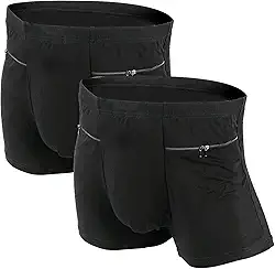 Cueca masculina com bolso oculto secreto, cuecas boxer de viagem, 2 pacotes (preto)