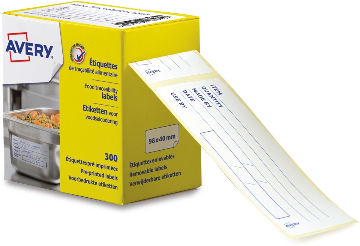 Avery ETIHACCP.UK - Etiquetas de trazabilidad de alimentos (300 unidades, microperforadas, extraíbles)