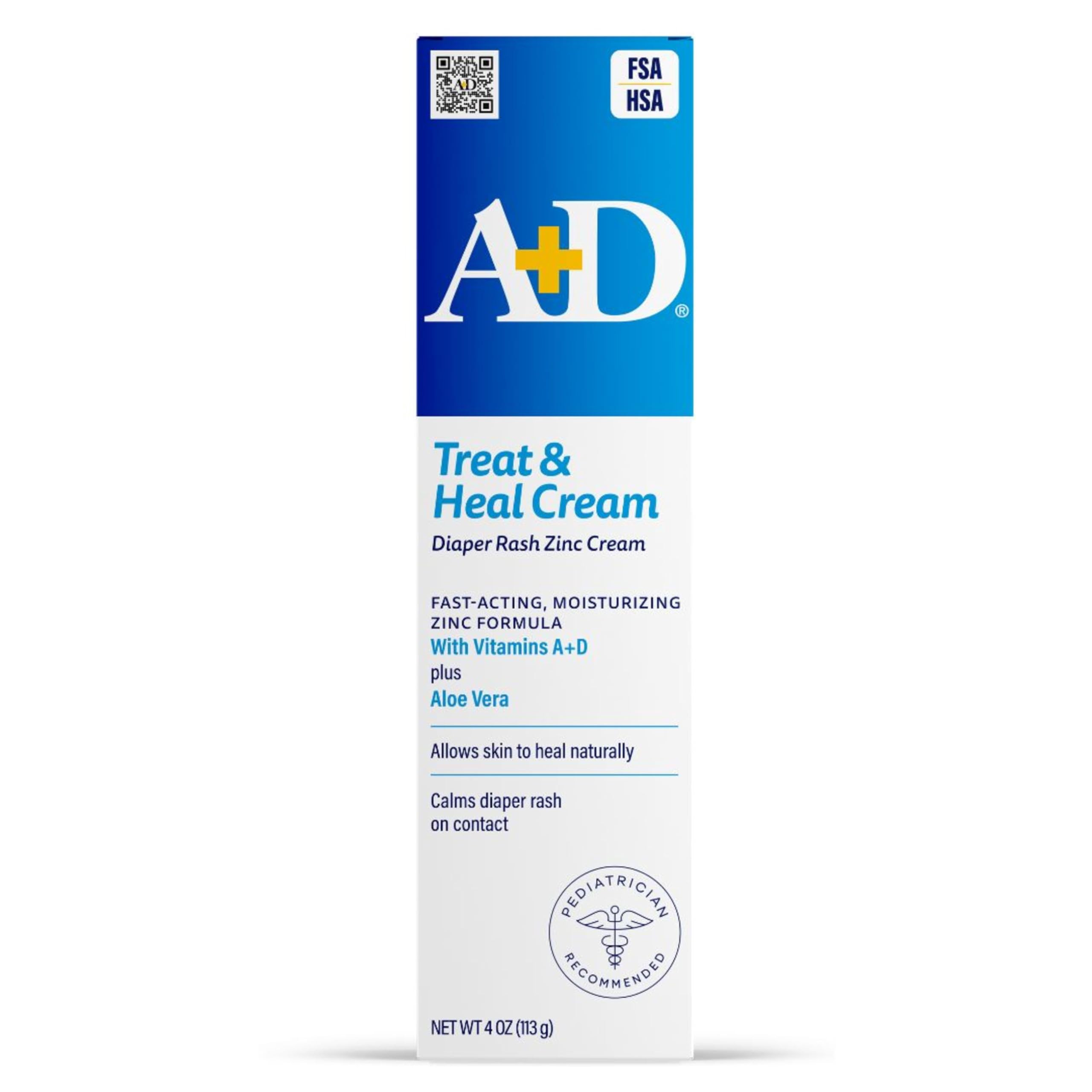 A+D Zinc Oxide Diaper Rash Treatment Cream, Dimenthicone 1%, Zinc Oxide 10%, Easy Spreading Baby Skin Care, 4 Ounce Tube