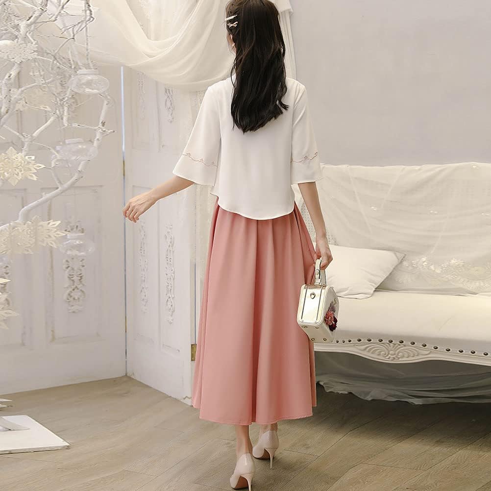 Chinese Tang Suit Women's Traditional Qipao Cheongsam Embroidered Two Piece Outfit Mandarin Top Tea Length Skirt Dress - Image 5