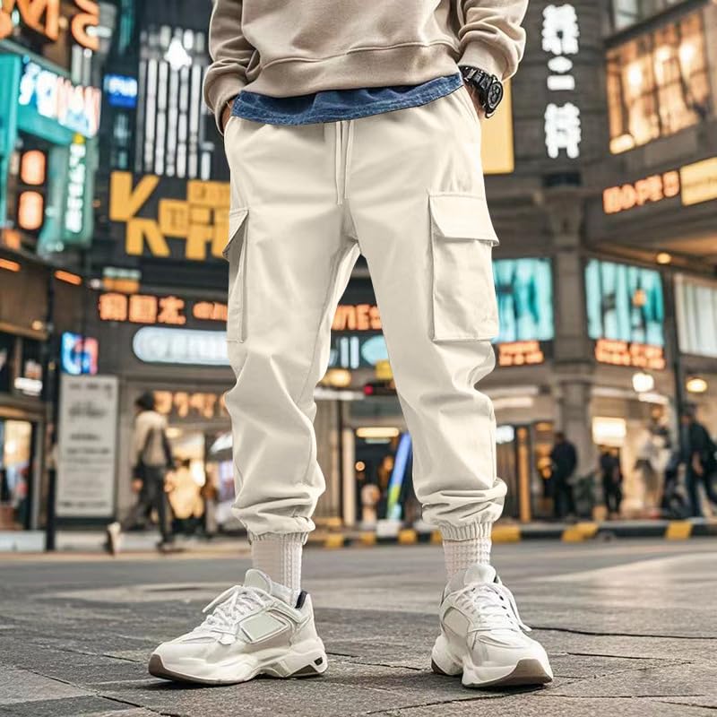 Mens Cargo Jogger Pants Athletic Tapered Fit Elastic Waist Drawstring Multiple Pockets Urban Style2