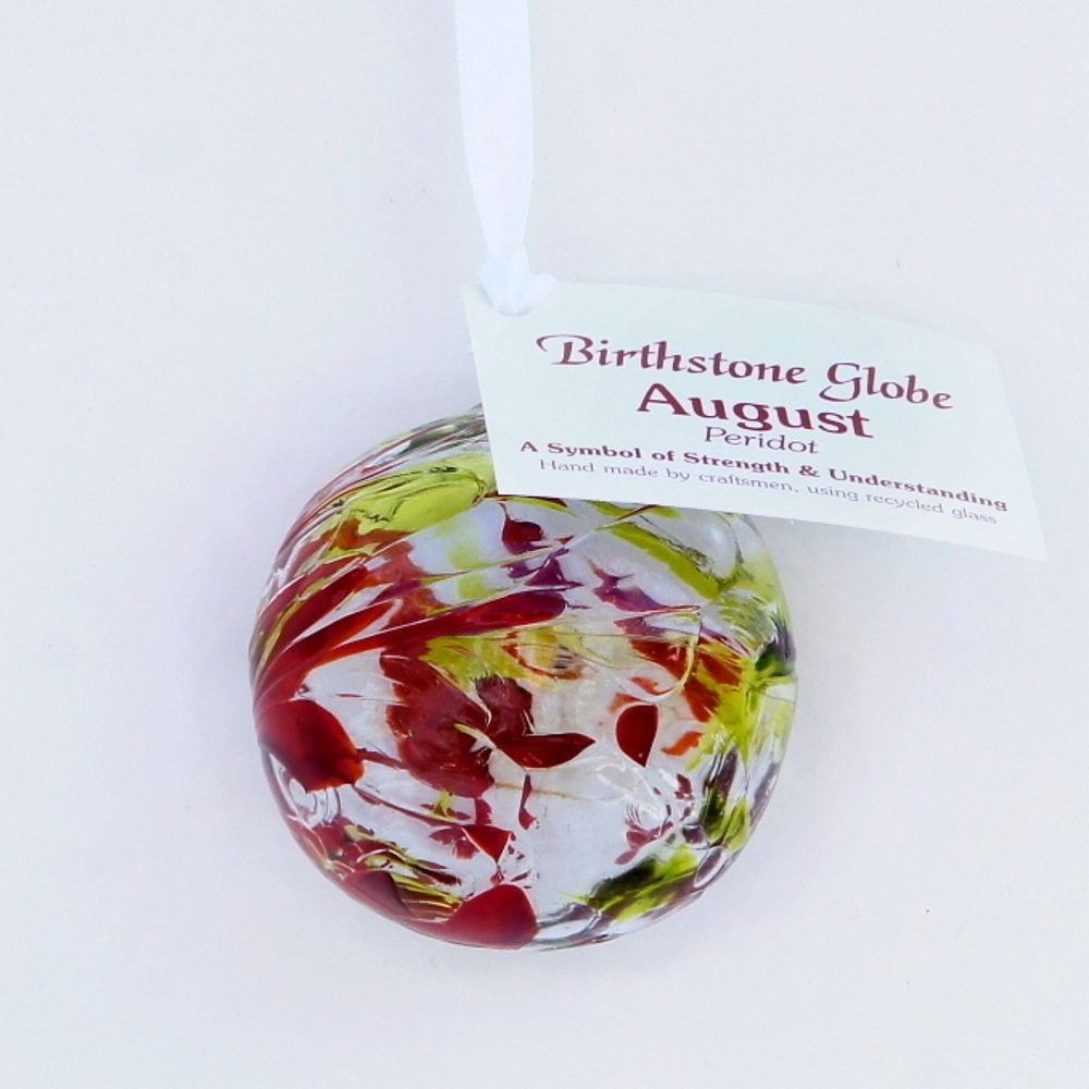 Milford August Birthstone Friendship Globe Peridot Small Glass Hanging Token