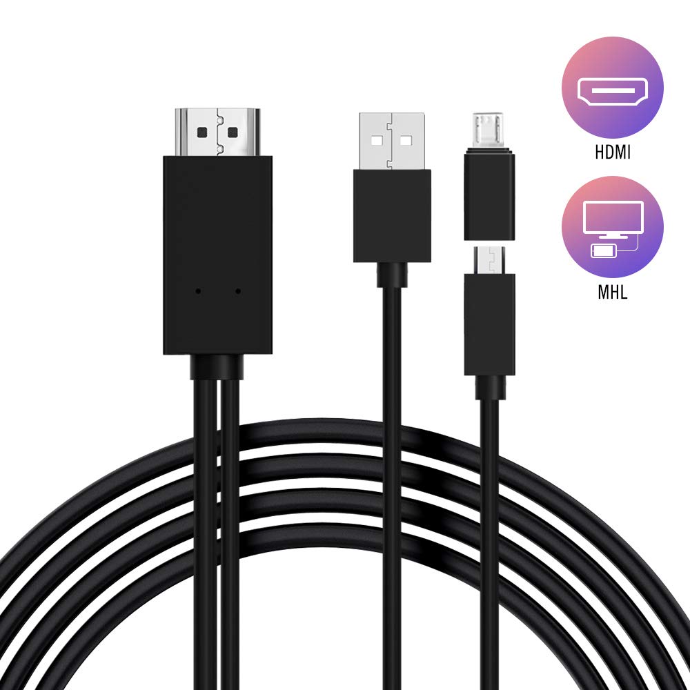 Micro USB to HDMI Cable 6 Feet, MHL to HDMI Adapter 1080P HD HDTV Mirroring &Charging Cable, Digital AV Video Adapter for for Tablets, PCs, and Android Phones