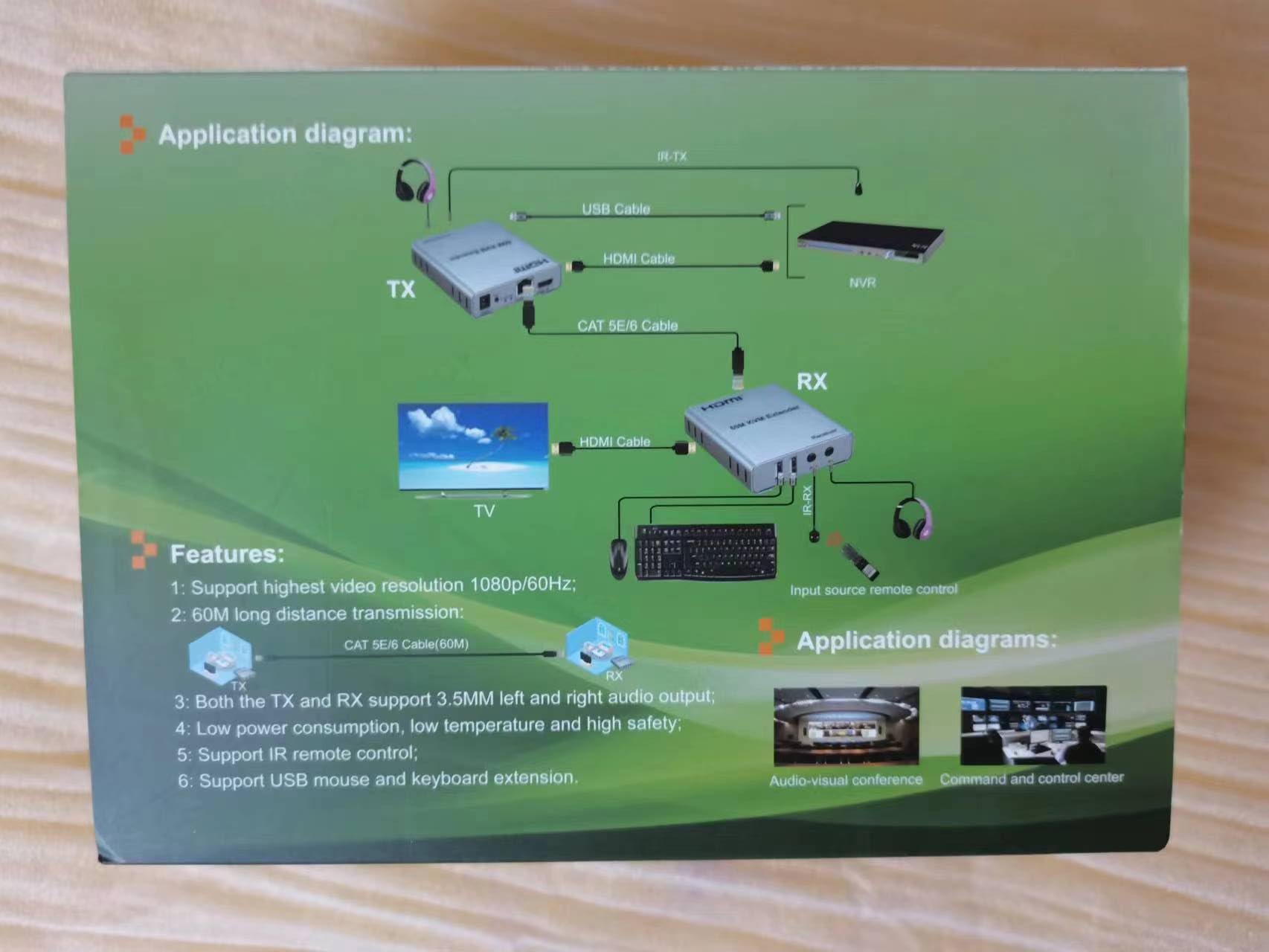 Swallows Extender HDMI KVM USB 60M, con audio 1080P R/L di CAT5E Cat6 RJ45 Cavo Ethernet Trasmettitore Ricevitore Convertitore audio video PC Laptop a monitor TV