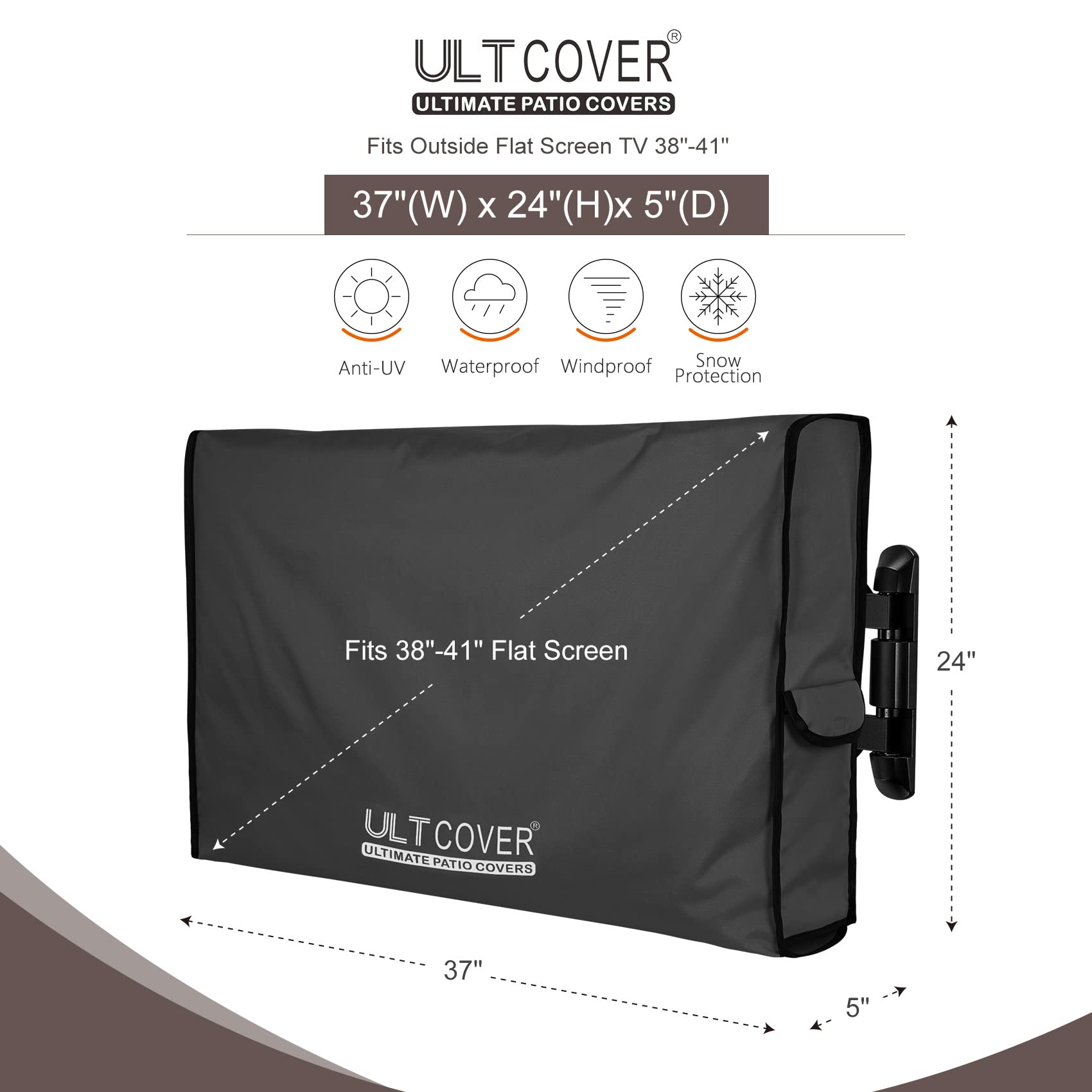 ULTCOVER Wasserdichte Outdoor-TV-Abdeckung für 38-41 Zoll Flachbildfernseher mit Halterungen und Ständer, Schwarz