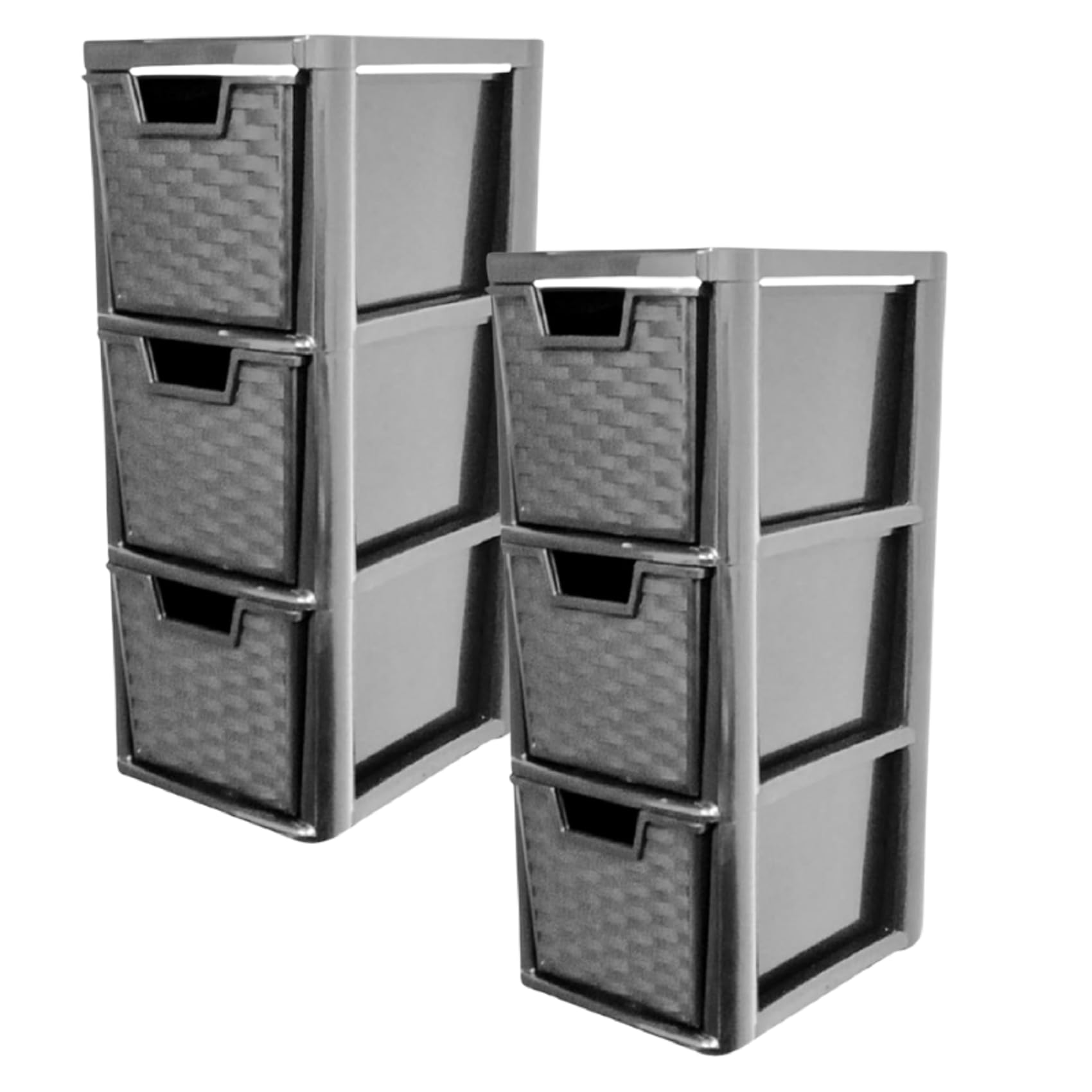Khanary Black 2 Pack 3 Storage Drawer Rattan Style Drawer Multipurpose 3 Tier For Home Office Kitchen Bath Bedroom Garage Study Room Stationery Toys Books Magazines (H) 48Cm (D)25Cm (W)19Cm Medium