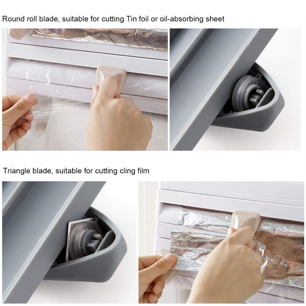 Soporte para Rollos de Pared Multifuncional con Cortador, para Toallas de Papel y Papel de Aluminio, 39 x 10 cm