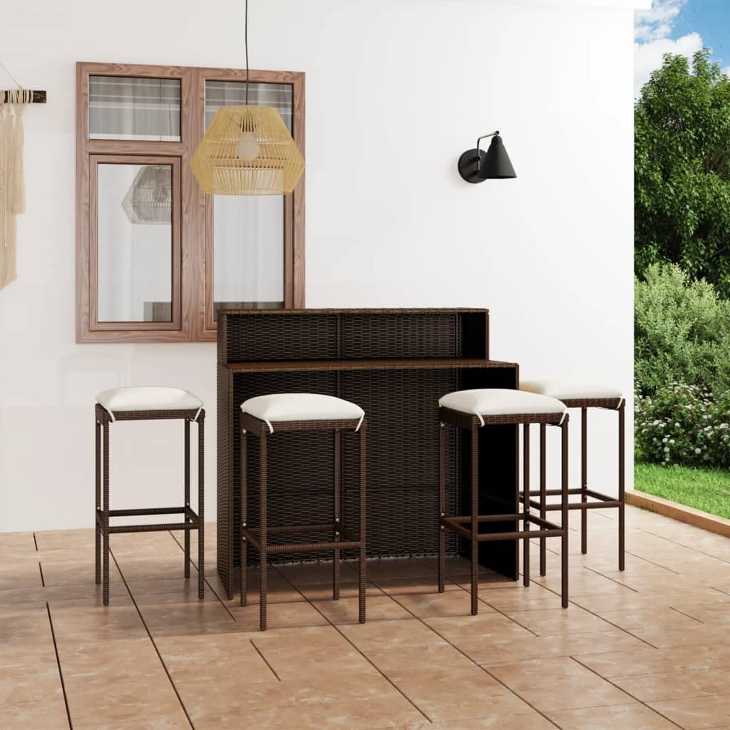 Ensemble de Bar de Jardin avec Coussins 5 pcs Marron Mobilier de Jardin Brun