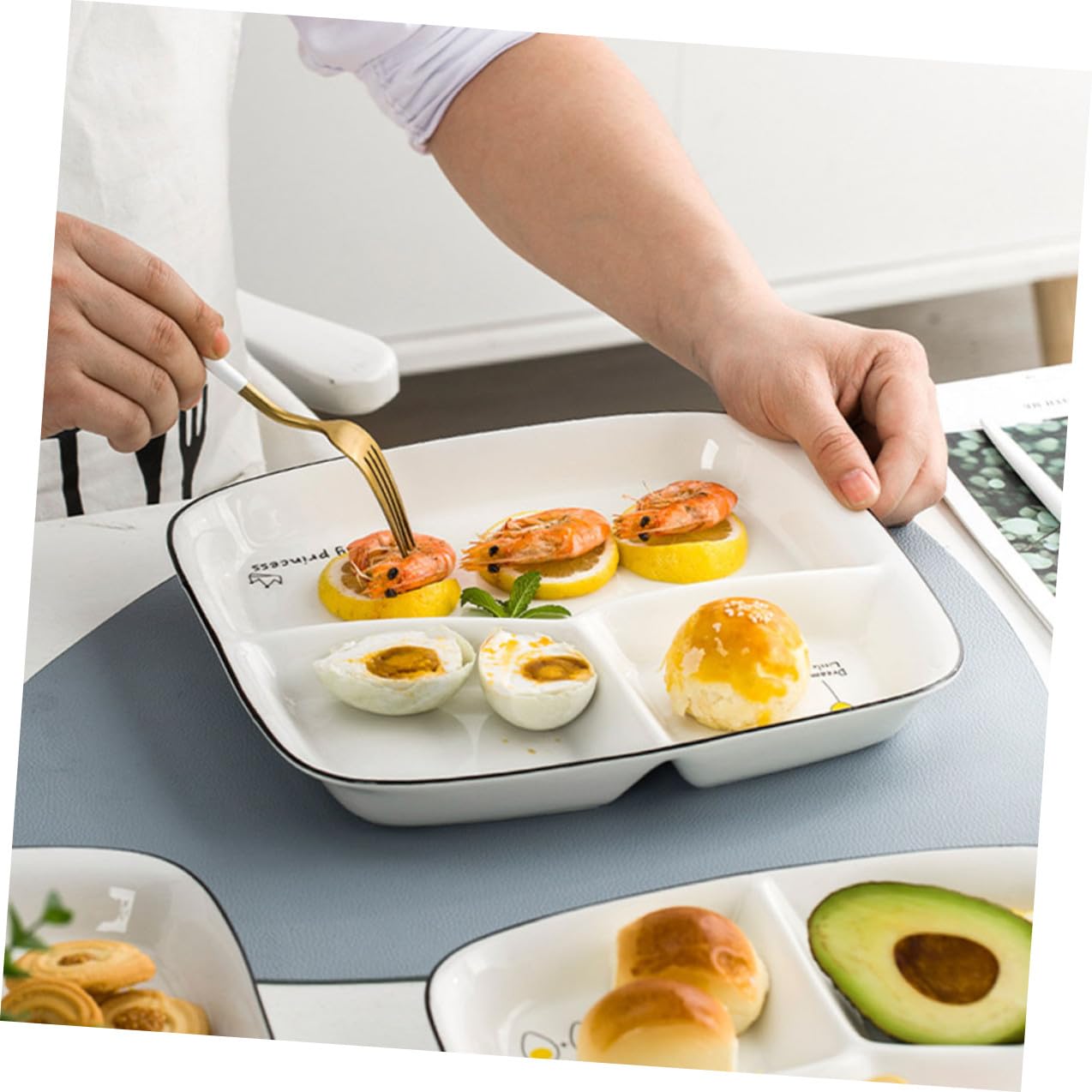 Sosoport Plato de Tres Rejillas Creativo de Cerámica Blanco para Desayuno