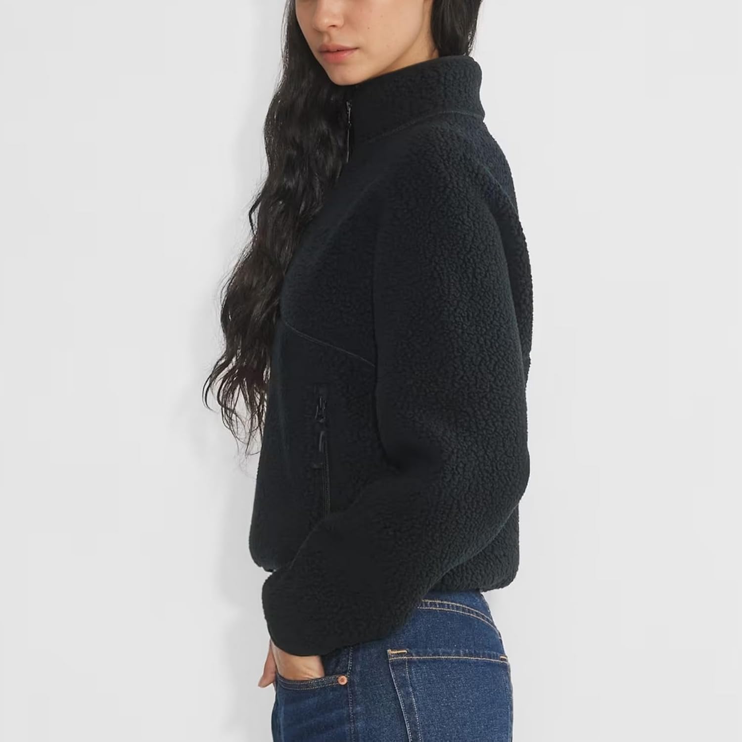 Womens Fleece Sweatshirts Cropped Half Zip Fuzzy Warm Sherpa Pullover Varsity Jackets with Zipper Pockets - Image 5