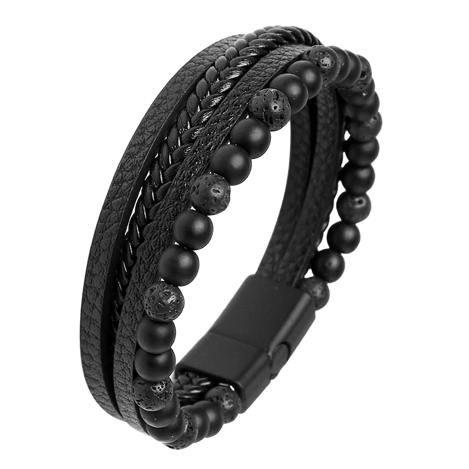 JUGNAW Pulsera Cuero Hombre con Cierres de Acero Inoxidable, Diseño Elegante Ferroso y Vikingo, Pulseras Hombre Accesorio de Moda Masculina para Todo Tipo de Ocasiones